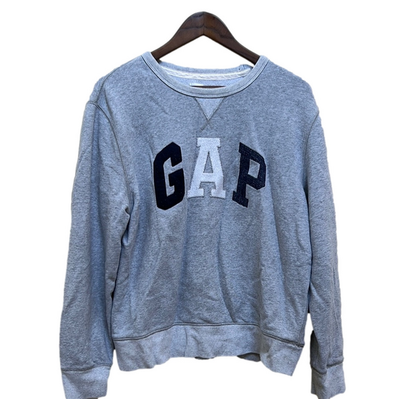 GAP Tops - GAP Classic Crewneck Logo Sweatshirt in gray with blue and white letters, Large